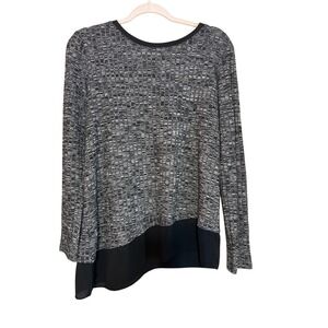 Simply Vera Vera Wang Womens Large Grey Black Textured Knit Mixed Media Top L